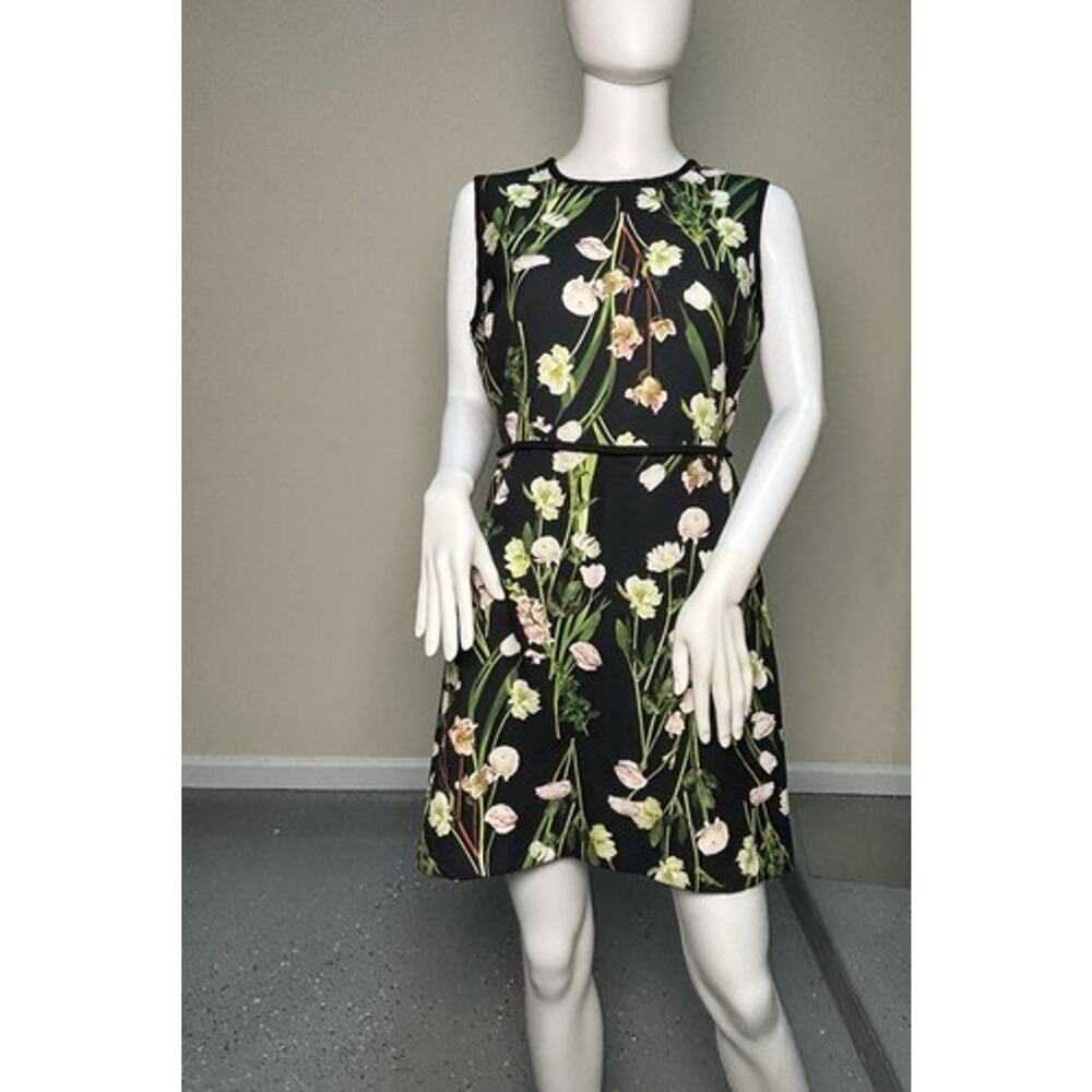 Victoria Beckham Womens 2X Dress Black Green Pink Roses Floral Sleeveless Zip - Picture 8 of 8